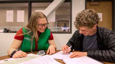 Math lab tutor helping a student