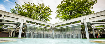 the waterfall in the courtyard on UVU's campus