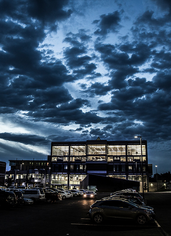 UVU Library building  in Orem at night