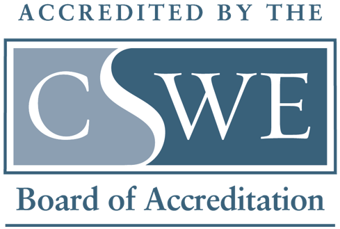 official logo indicating program is accredited by the CSWE Board of 认证