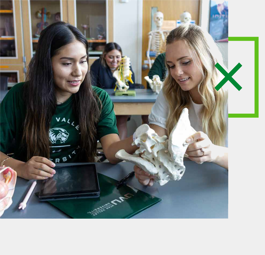 学生 looking at a bone