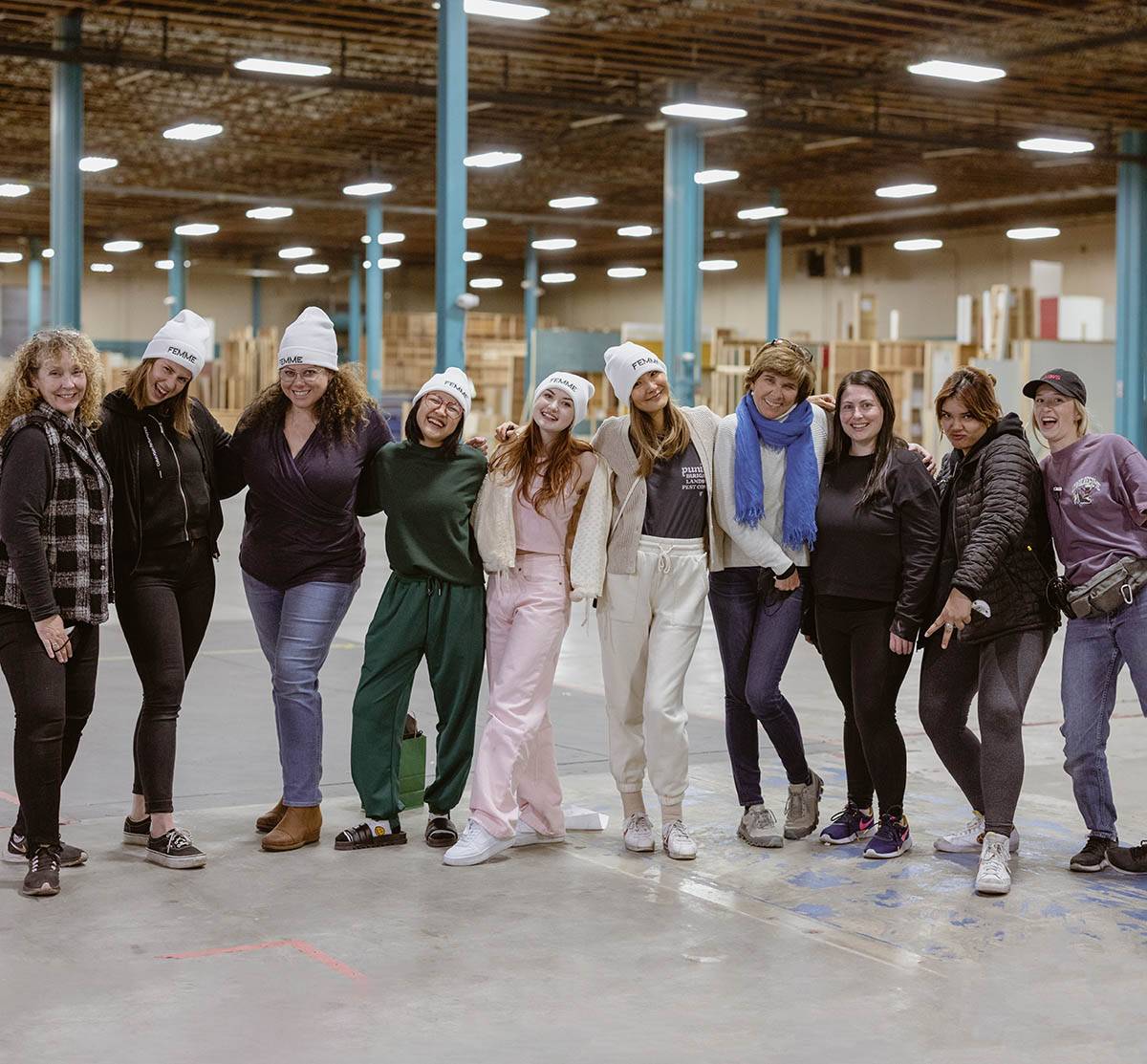 a group of women on set