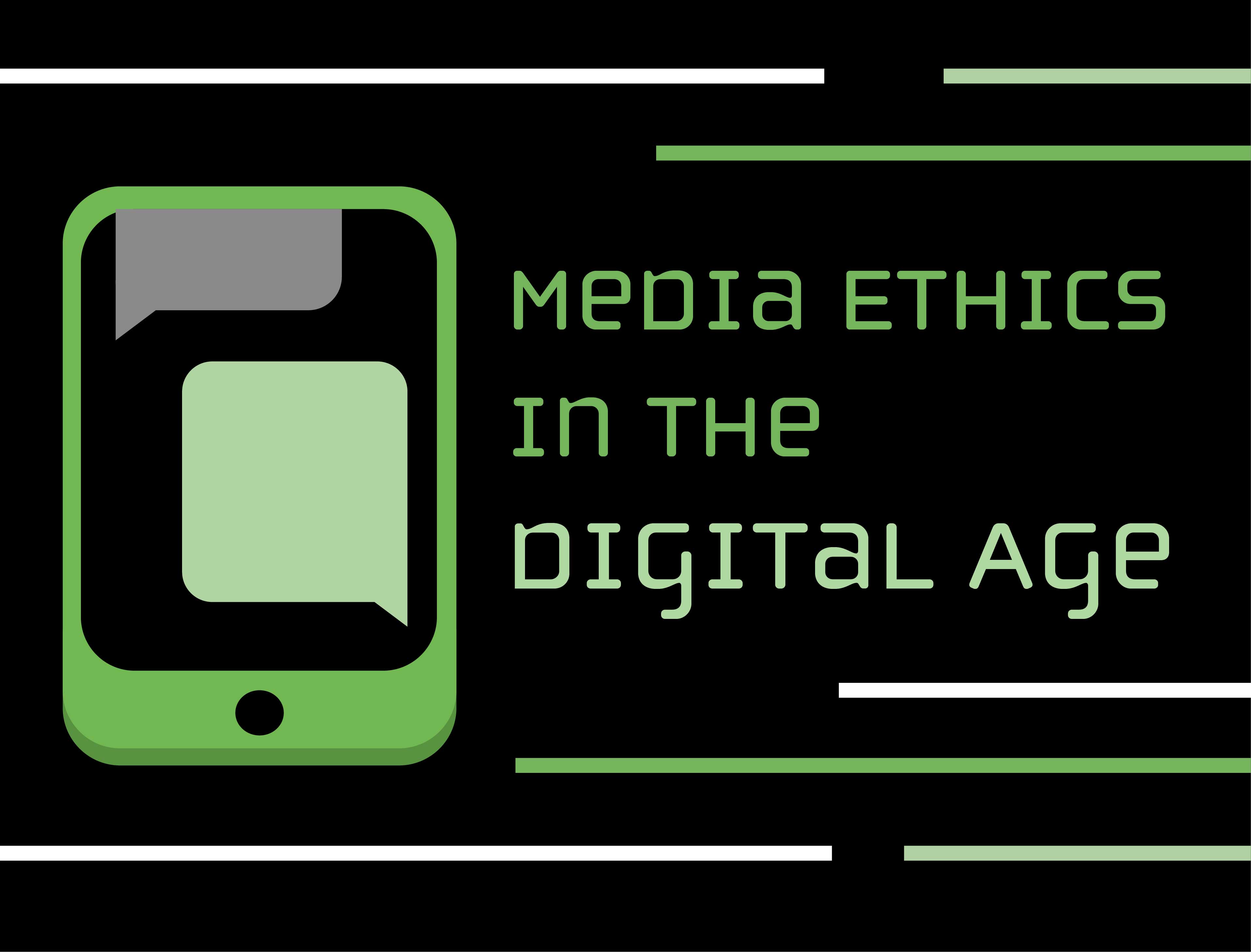 学生道德研讨会, "Media Ethics in the Digital Age," Picture of green phone with chat bubbles. 