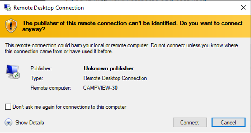 Publisher is unknown, connect anyway