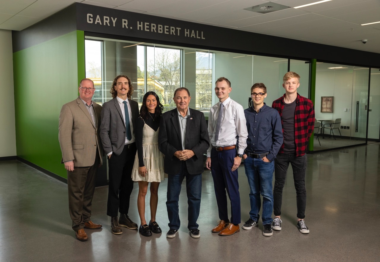 Photo of Gary Herbert, Justin Jones, and Interns