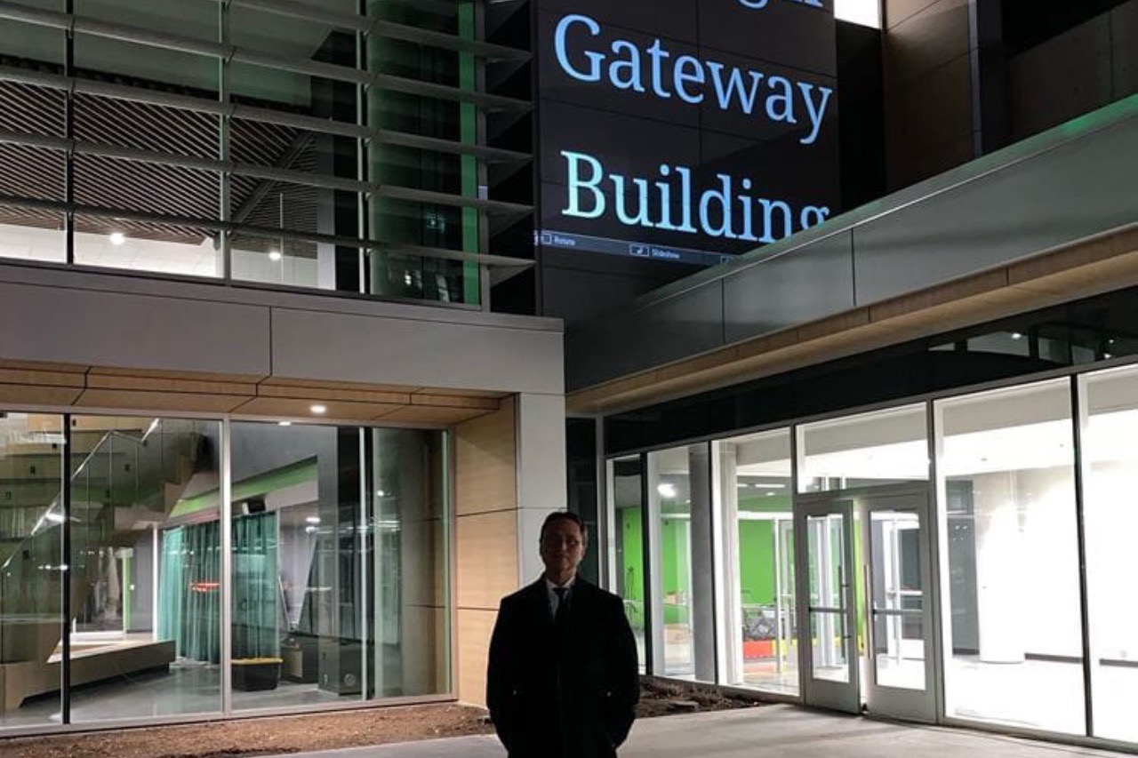 Brandon Fugal with new Fugal Gateway Building