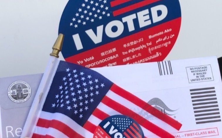 Ballot, flag, and I Voted sticker