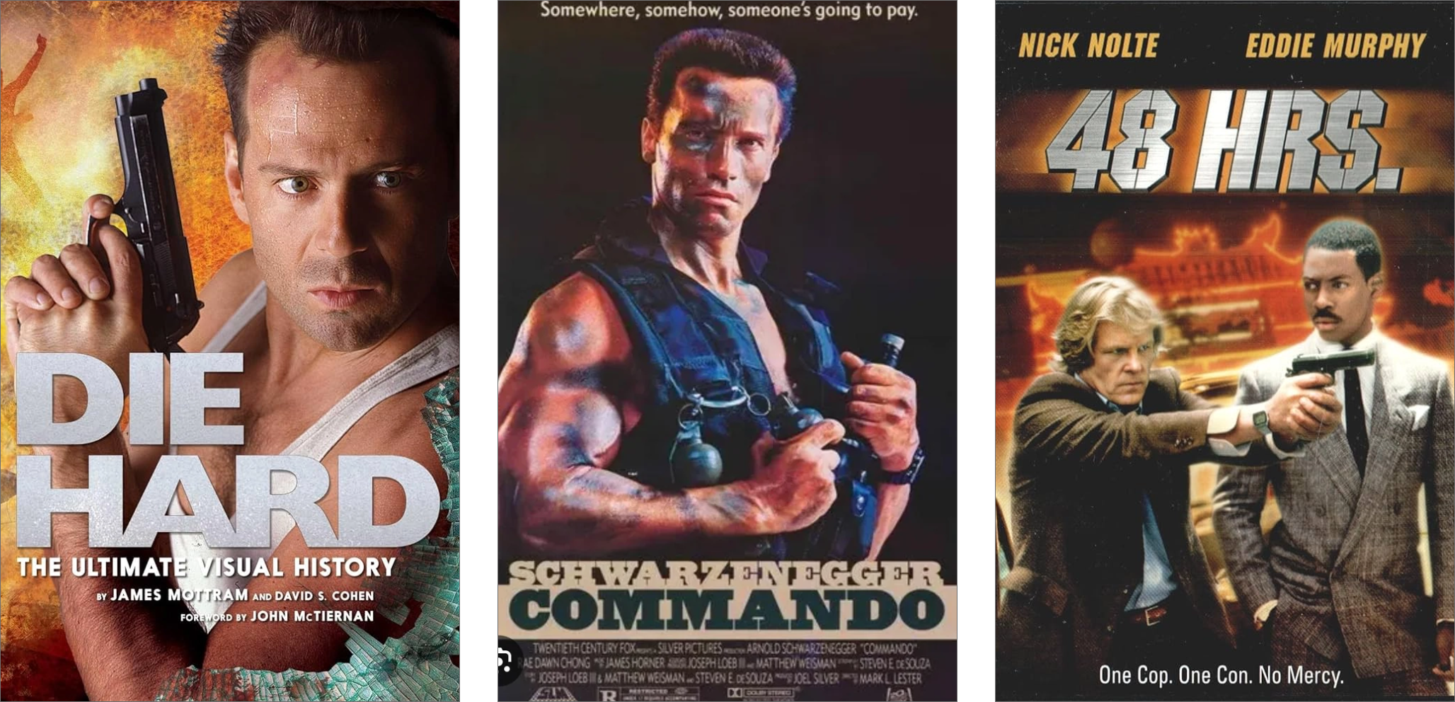 movie posters of 舍命, Commando, and 48 hours