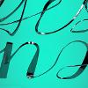 chrome cursive letters on a green backing
