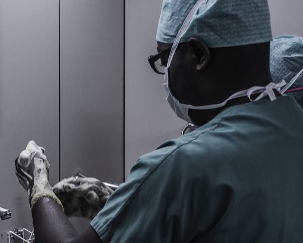 Doctor wearing gloves