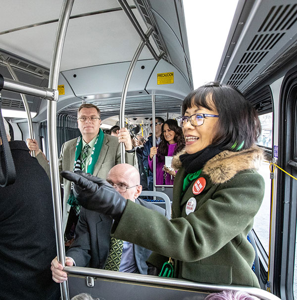 President Timinez on a UTA Bus