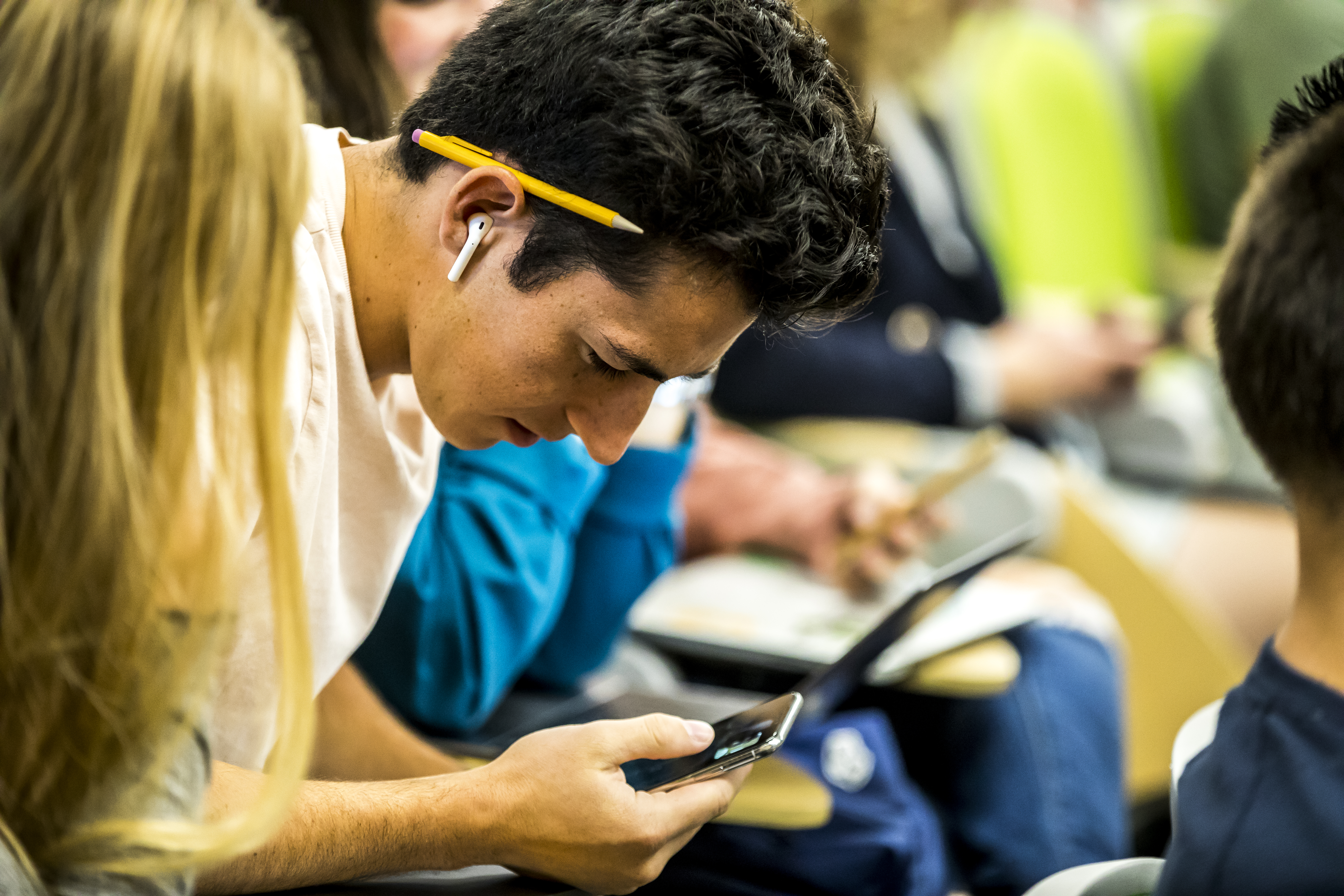 A student in his class focused on a course activity